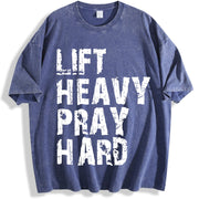Lift Heavy Pray Hard Christian Gym vintage washed oversized T-shirt in Blue