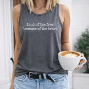Land of the Free Because of the Brave Women's Color Cotton Tank Top in Gray
