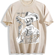 Cowboy Killers Skull Western vintage washed oversized T-shirt in Beige
