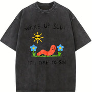 Wake Up Sluts Animal Meme Sarcastic Cursed Unhinged Humor Vintage Washed T-Shirt in Black