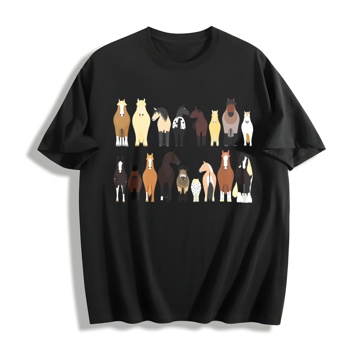 Animal Horse Herd 1pc Cotton T-Shirt in Black