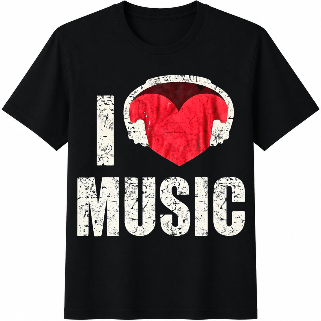 I Love Music Cotton T-Shirt in Black