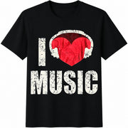 I Love Music Cotton T-Shirt in Black