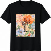 Loved Floral Cross Cotton T-Shirt in Black