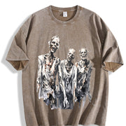 Retro Creepy Zombies 90s Vintage Washed T-Shirt in Brown