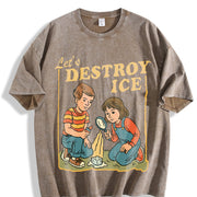 Let’s Destroy ICE Retro Protest Satirical vintage washed oversized T-shirt in Brown