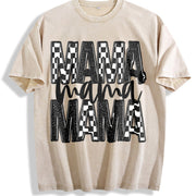Mama Checker Faux Glitter vintage washed oversized T-shirt in Beige