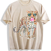 Leopard Blowing Bubblegum Vintage Washed T-Shirt in Beige
