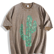 Turquoise Cactus Inspired Western Cowgirl Vintage Washed T-Shirt in Brown