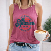 America Land of Free Women's Color Cotton Tank Top in Red