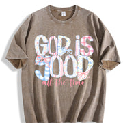 God is good all the time Christian Floral Preppy Floral vintage washed oversized T-shirt in Brown