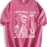 I Asked Myself If I'm Okay Skeleton Vintage Washed T-Shirt in Red