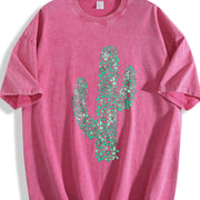 Turquoise Cactus Inspired Western Cowgirl Vintage Washed T-Shirt in Red