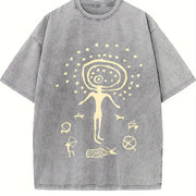 Shamanic Petroglyph Vintage Washed T-Shirt in Gray