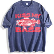 Kiss My Bass Style Fishing Fisher Pink vintage washed oversized T-shirt in Blue