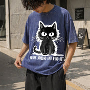 Cat Fluff Around and Find Out Vintage Washed T-Shirt in Blue