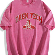 Tren Tech Muscular Bulldog Weightlifting Tank Vintage Washed T-Shirt in Red