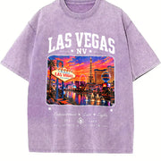 Las Vegas Nevada NV Travel Souvenir City Urban Desert Vintage Washed T-Shirt in Purple
