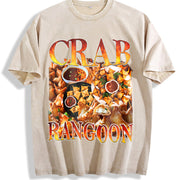 Crab Rangoon Food Retro 90s Snack Vintage Washed T-Shirt in Beige