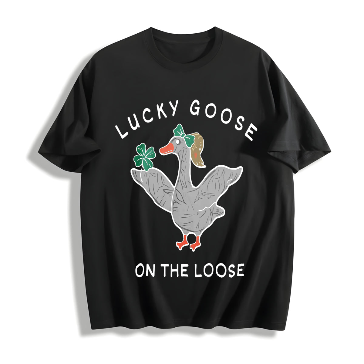 Silly Goose Lucky St Patricks Day Cotton T-Shirt in Black