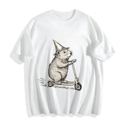 Off to Cause a Kerfuffle Groundhog Scooter Silly Animal Cotton T-Shirt in White