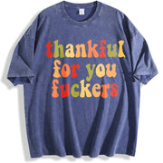 Thanksgiving Thankful For You Fuckers Friendsgiving vintage washed oversized T-shirt in Blue
