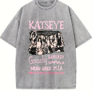 Katseye Beautiful Chaos Tracklist Vintage Washed T-Shirt in Gray