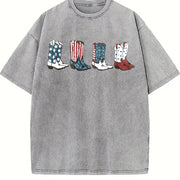 Fourth of July Cowgirl 4th of July Vintage Washed T-Shirt in Gray
