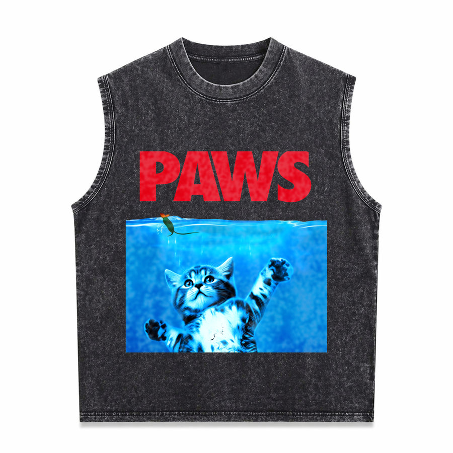 Xiongying Paws Cat and Mouse Vintage Washed Tank Top in Black