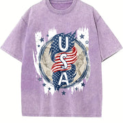 Vertical USA Flag Eagle Vintage Washed T-Shirt in Purple