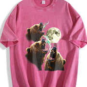 Bear Howling to Moon 90s Vintage Washed T-Shirt in Red