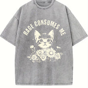 Rage Consumes Me Cute Cat Meme Vintage Washed T-Shirt in Gray