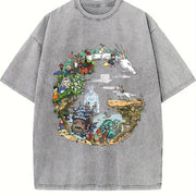 Studio Ghibli Anime Underwear vintage washed oversized T-shirt in Gray