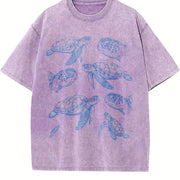 Sea Turtle 90s Tattoo Vintage Washed T-Shirt in Purple