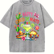 Happy Cinco de Mayo Vintage Washed T-Shirt in Gray