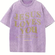 Jesus Loves You Jesus Christian Classic vintage washed oversized T-shirt in Purple