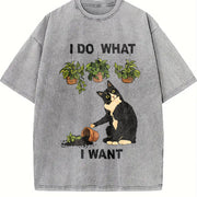 I Do What I Want Cat Vintage Washed T-Shirt in Gray