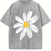 Daisy Retro Floral Cute vintage washed oversized T-shirt in Gray