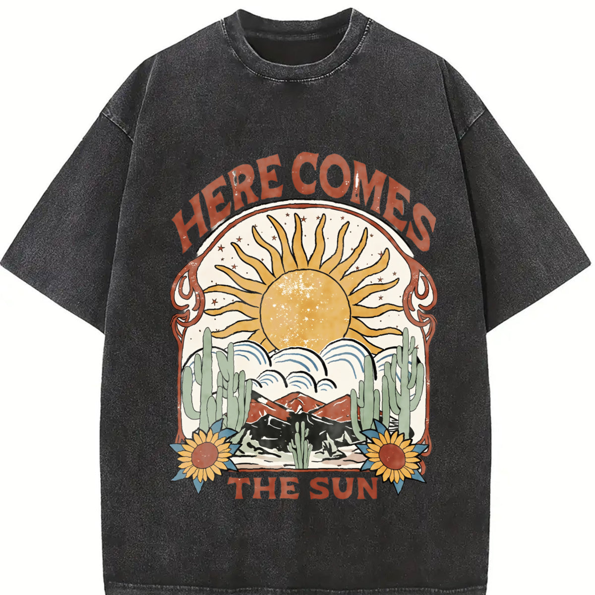 Loose Basic Alphabets Vintage Washed T-Shirt in Black