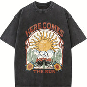 Loose Basic Alphabets Vintage Washed T-Shirt in Black
