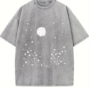 Inspired Moonlit Cat Field Vintage Washed T-Shirt in Gray