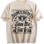 Somebody Save Me from Myself Vintage Washed T-Shirt in Beige