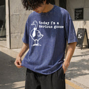 Serious Goose Meme Vintage Washed T-Shirt in Blue