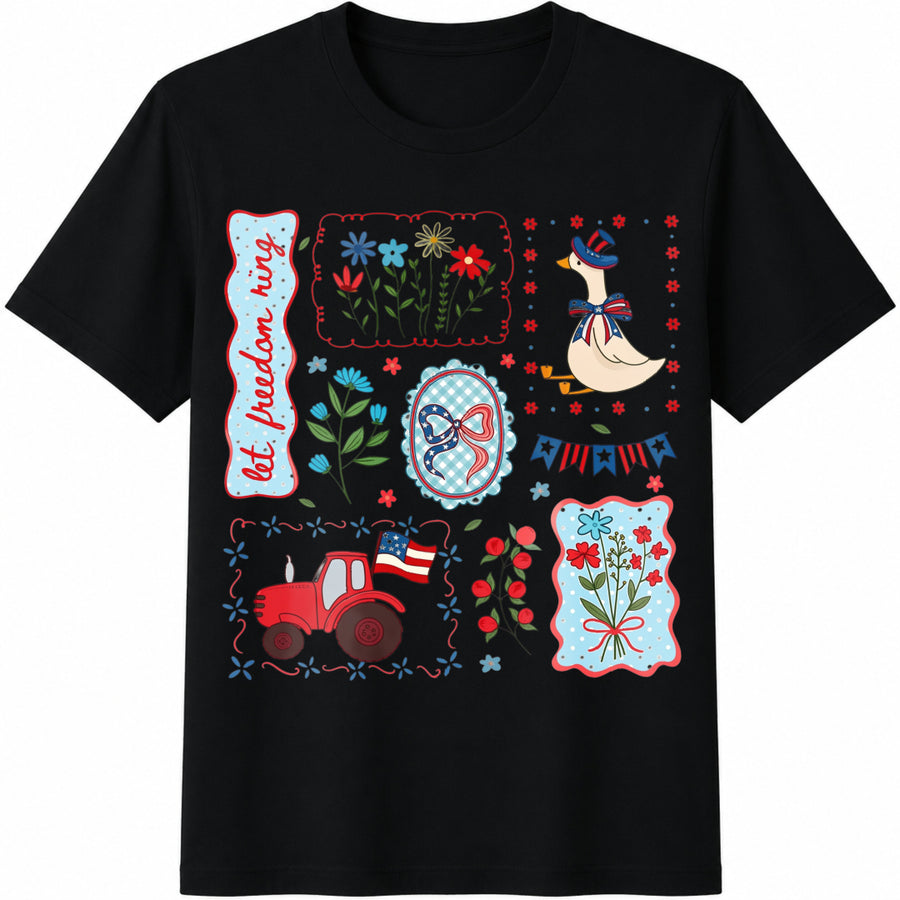 Cottagecore Floral USA Goose Cotton T-Shirt in Black