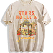 Retro Stars Hollow Vintage Washed T-Shirt in Beige