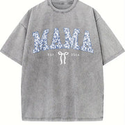 Custom Mama Retro Blue Toile Floral Est 2026 Vintage Washed T-Shirt in Gray