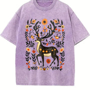 A Bohemian- Floral Moose Vintage Washed T-Shirt in Purple