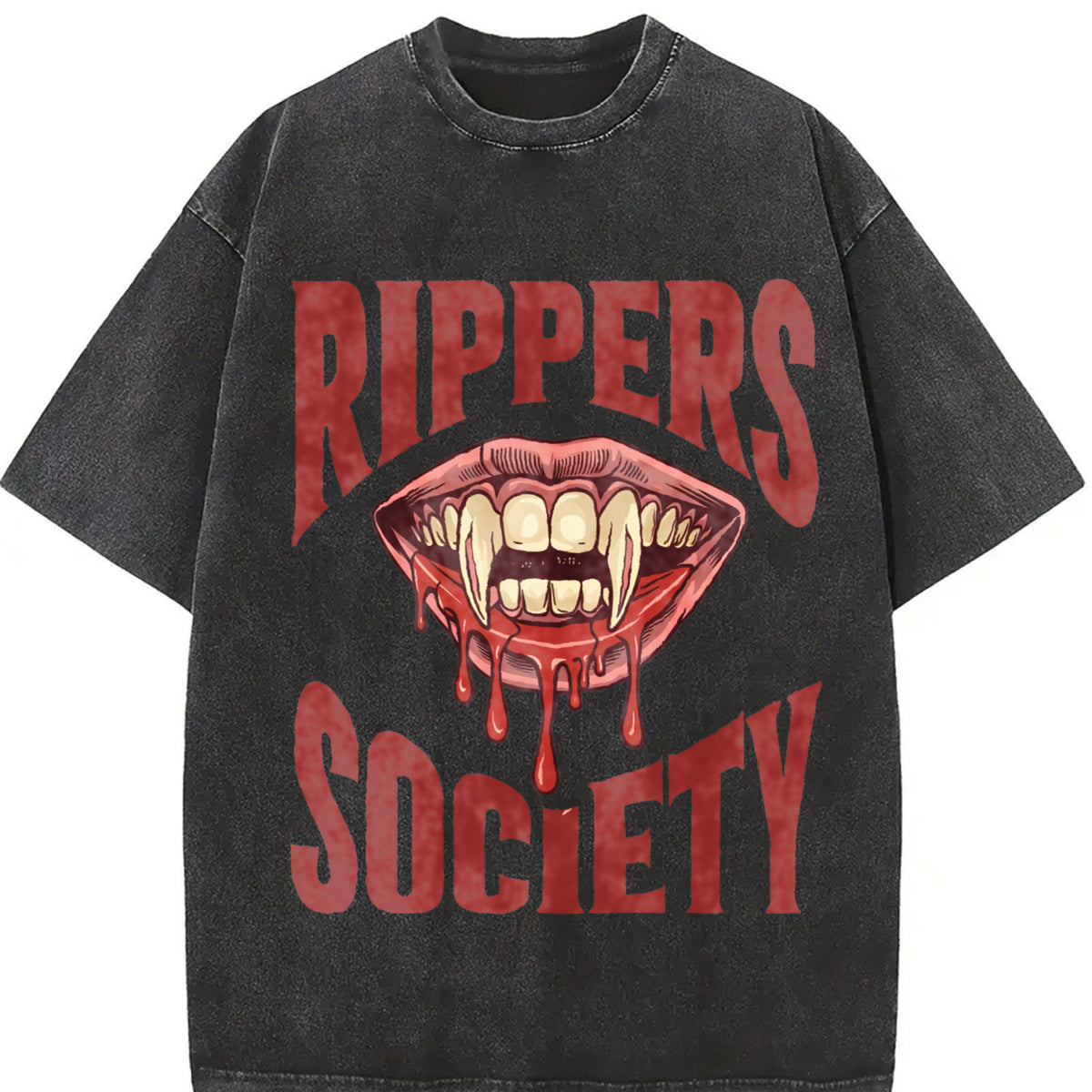 Horror Rippers Society 90s Halloween Vintage Washed T-Shirt in Black