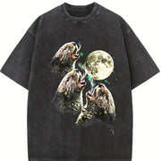 Otter Howling to Moon 90s Vintage Washed T-Shirt in Black