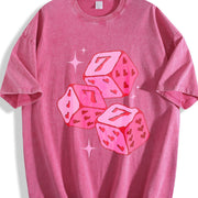 Pink Lucky 7 Dice Vintage Washed T-Shirt in Red